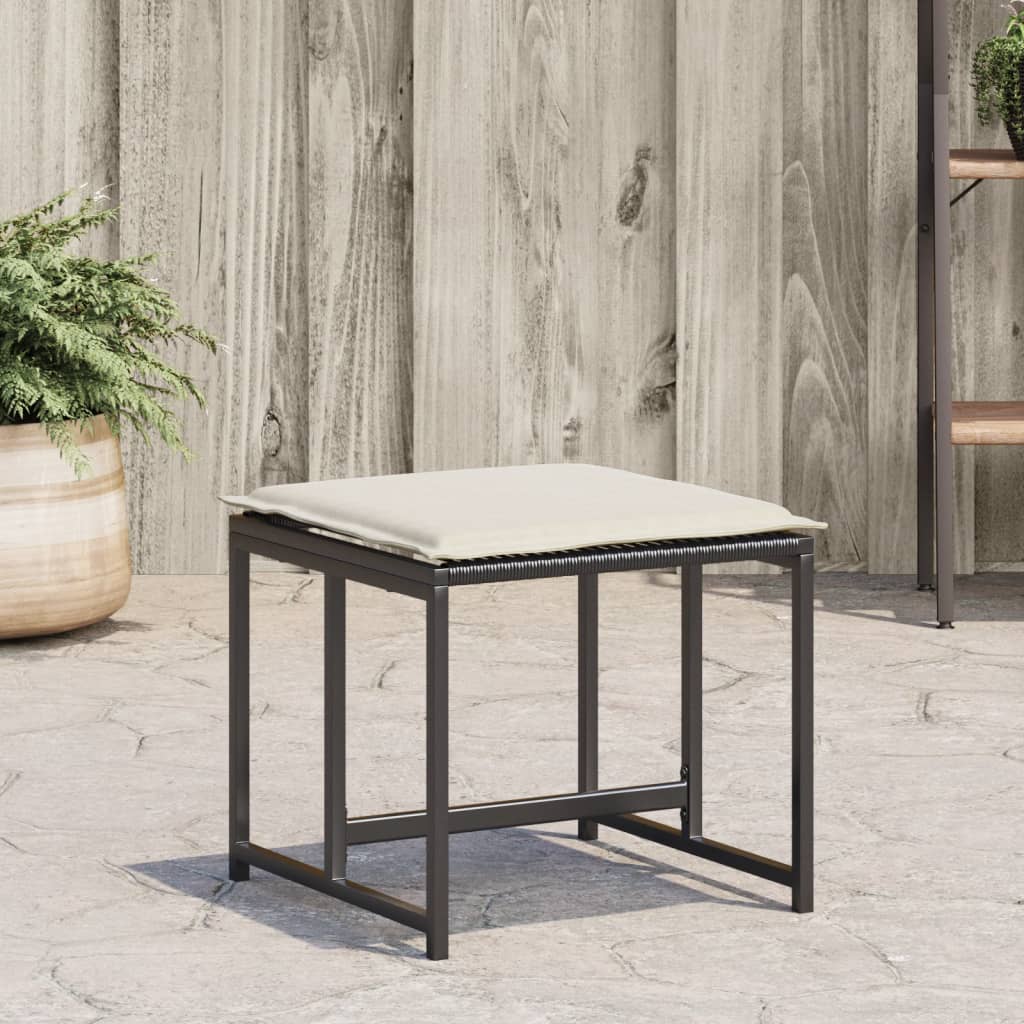 Gartenhocker mit Kissen 4 Stk. Schwarz Poly Rattan Gartenhocker mit Kissen 4 Stk. Schwarz Poly Rattan