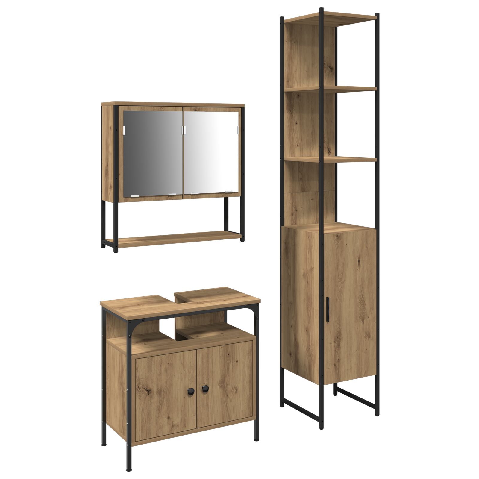 3-teiliges Badezimmermöbel-Set Artisan Eiche, Holzwerkstoff