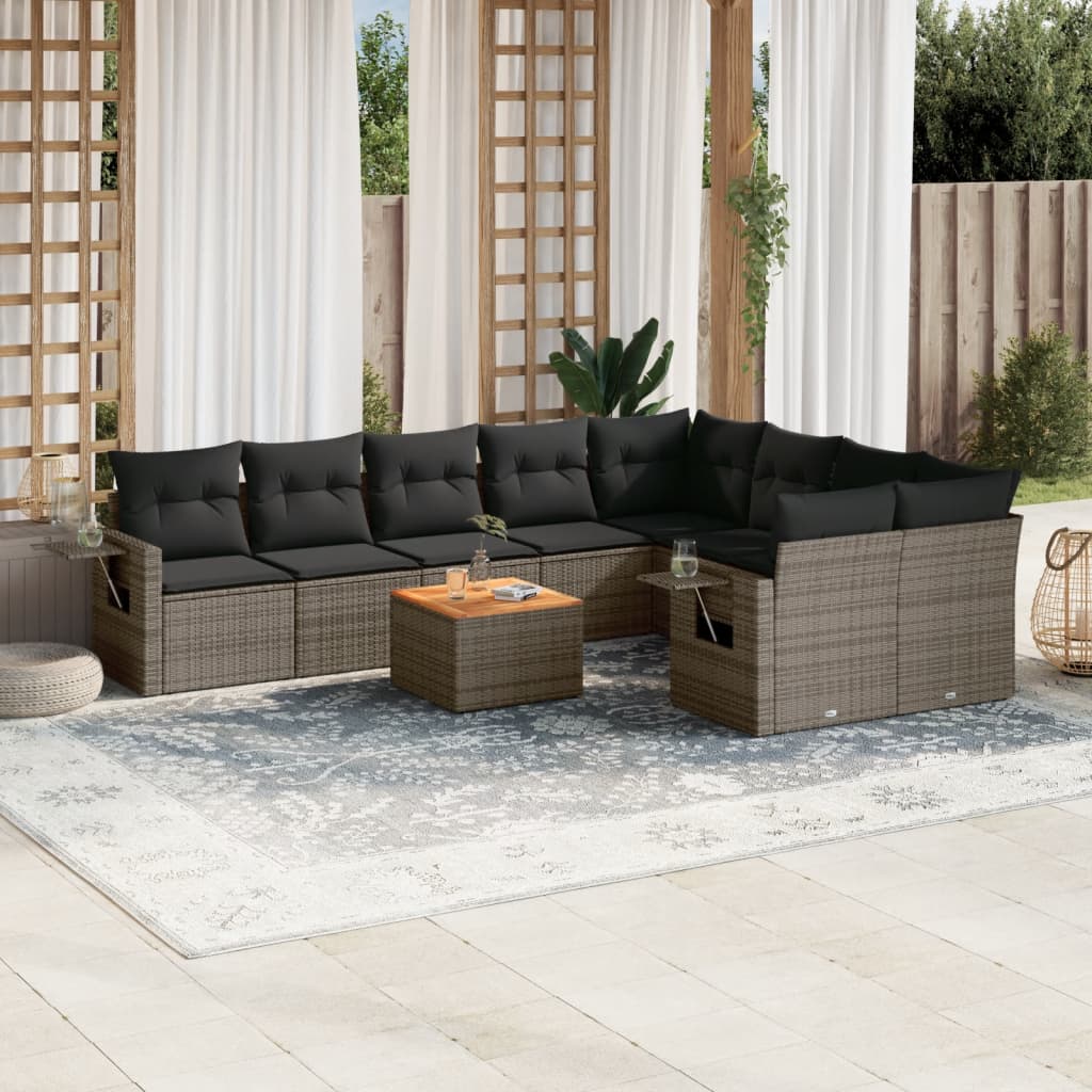 10-tlg. Garten-Sofagarnitur mit Kissen Grau Poly Rattan 10-tlg. Garten-Sofagarnitur mit Kissen Grau Poly Rattan