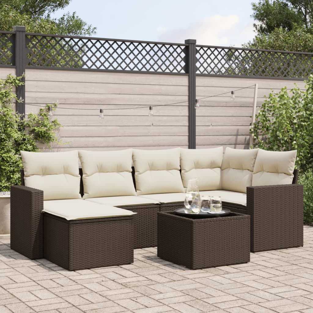 7-tlg. Garten-Sofagarnitur mit Kissen Braun Poly Rattan 7-tlg. Garten-Sofagarnitur mit Kissen Braun Poly Rattan