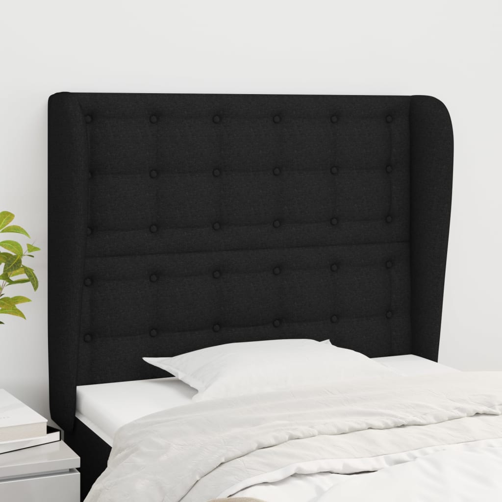 Kopfteil mit Ohren Schwarz 93x23x118/128 cm Stoff