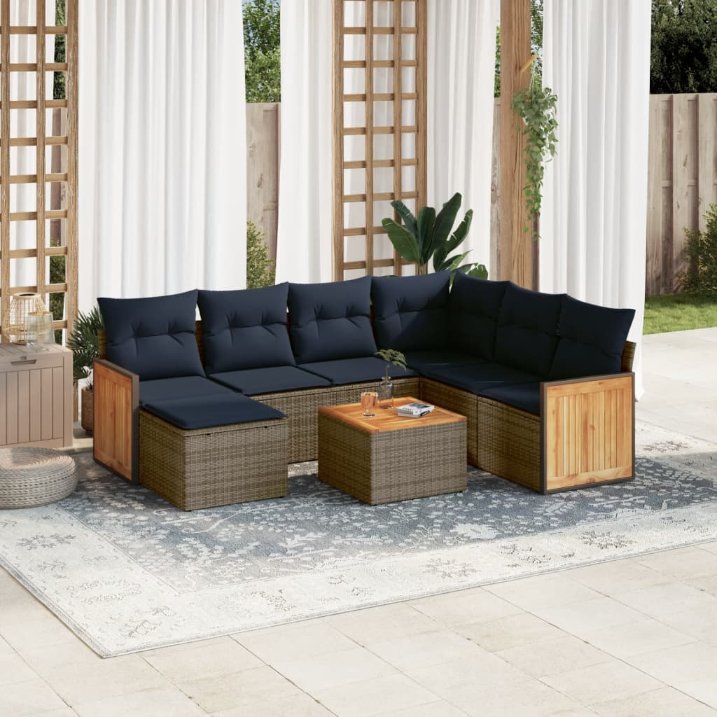8-teiliges Gartensofa-Set mit Kissen, grau, Polyrattan 8-teiliges Gartensofa-Set mit Kissen, grau, Polyrattan