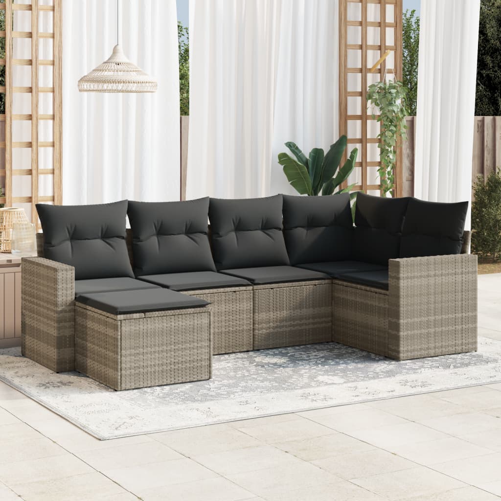 6-tlg. Garten-Sofagarnitur mit Kissen Hellgrau Poly Rattan 6-tlg. Garten-Sofagarnitur mit Kissen Hellgrau Poly Rattan