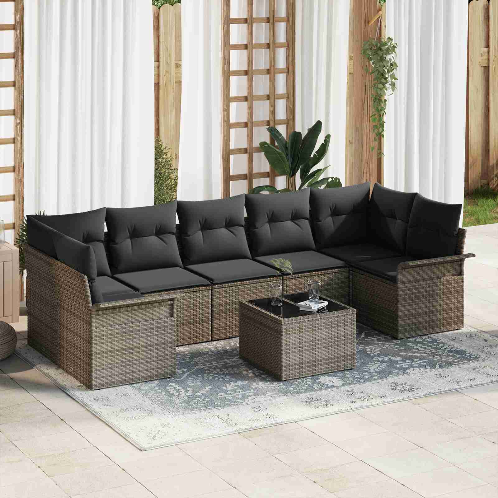 8-teiliges Garten Sofa Set mit Kissen Grau Poly Rattan 8-teiliges Garten Sofa Set mit Kissen Grau Poly Rattan