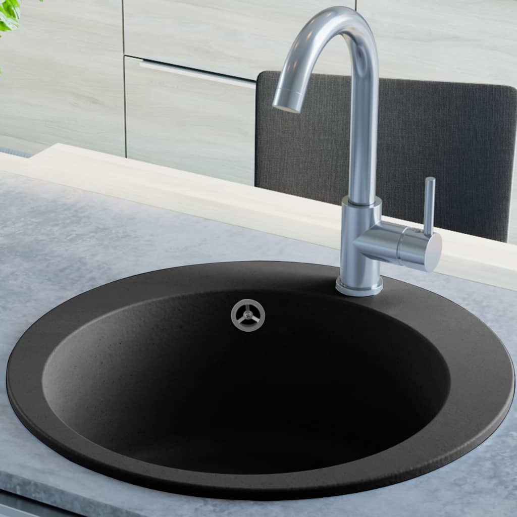Granitspüle Einzelbecken Rund Schwarz