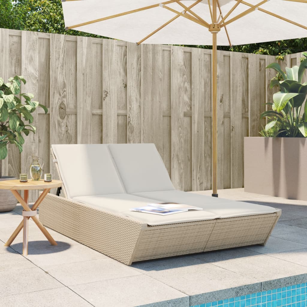 Doppel-Sonnenliege mit Auflagen Beige Poly-Rattan Doppel-Sonnenliege mit Auflagen Beige Poly-Rattan
