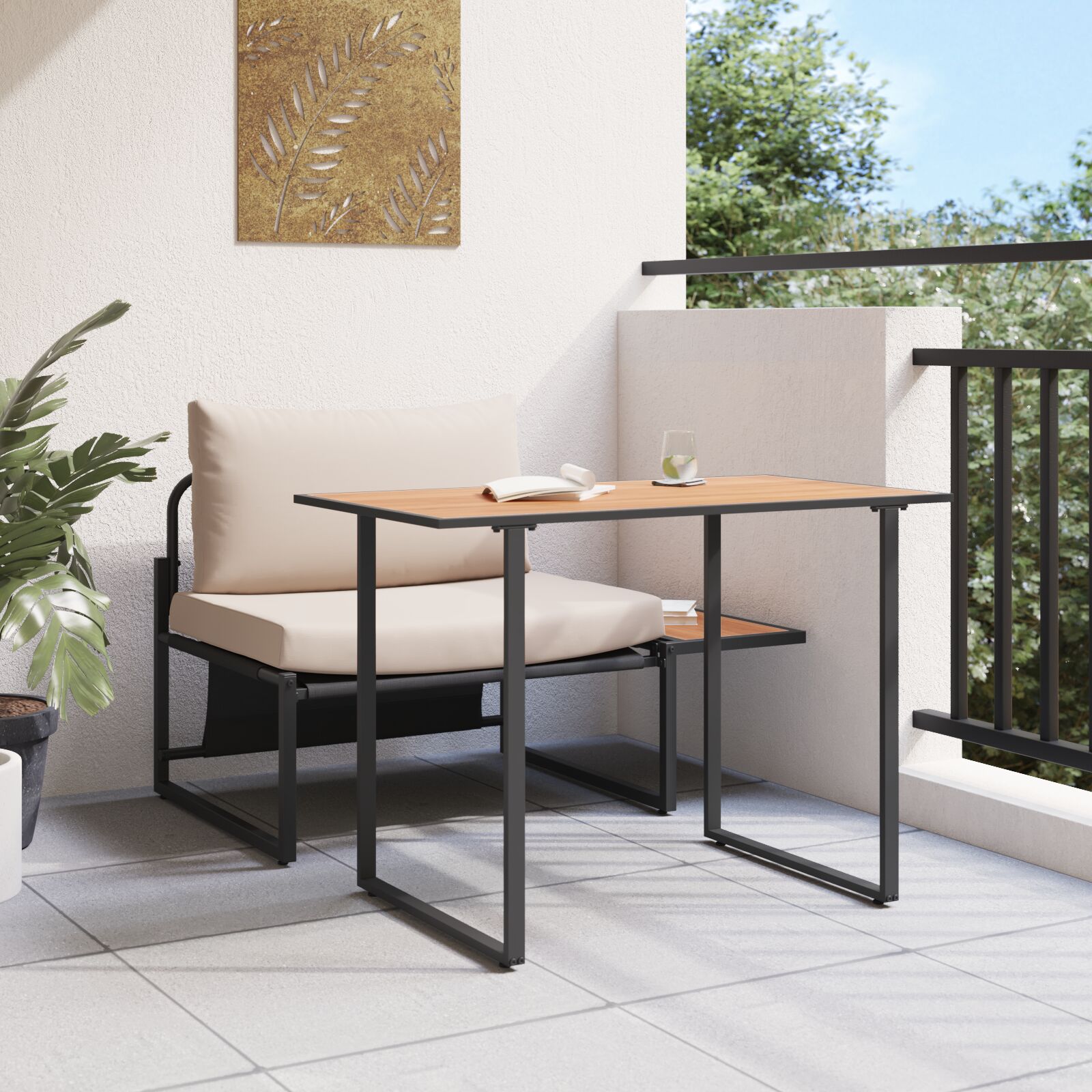 2-teiliges Garten-Esszimmer-Set Einzelstuhl mit taupefarbenen Kissen