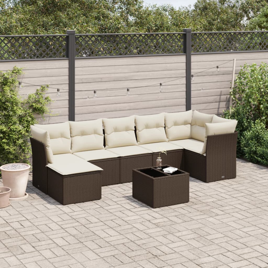 8-tlg. Garten-Sofagarnitur mit Kissen Braun Poly Rattan 8-tlg. Garten-Sofagarnitur mit Kissen Braun Poly Rattan
