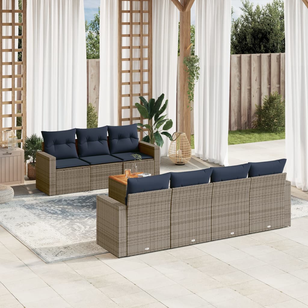 8-tlg. Garten-Sofagarnitur mit Kissen Grau Poly Rattan 8-tlg. Garten-Sofagarnitur mit Kissen Grau Poly Rattan