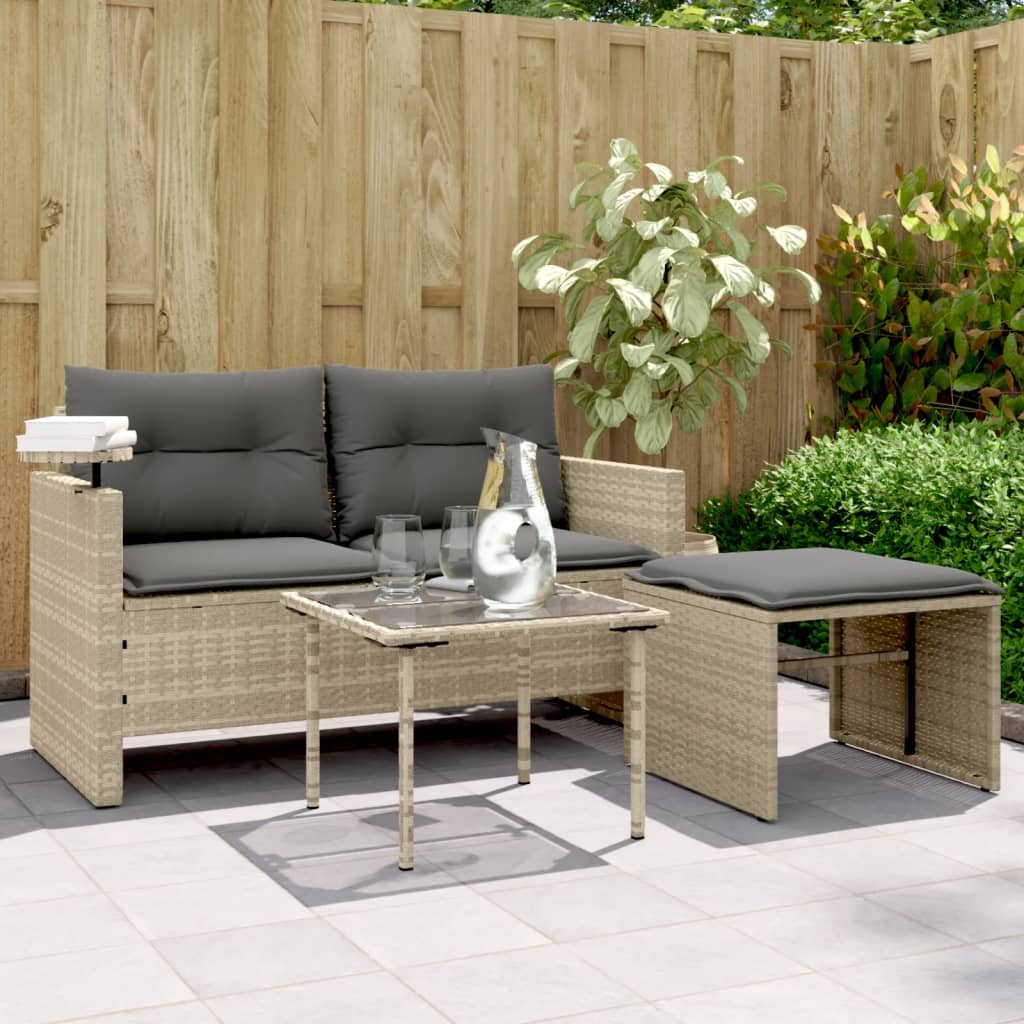 3-tlg. Garten-Sofagarnitur mit Kissen Hellgrau Poly Rattan 3-tlg. Garten-Sofagarnitur mit Kissen Hellgrau Poly Rattan