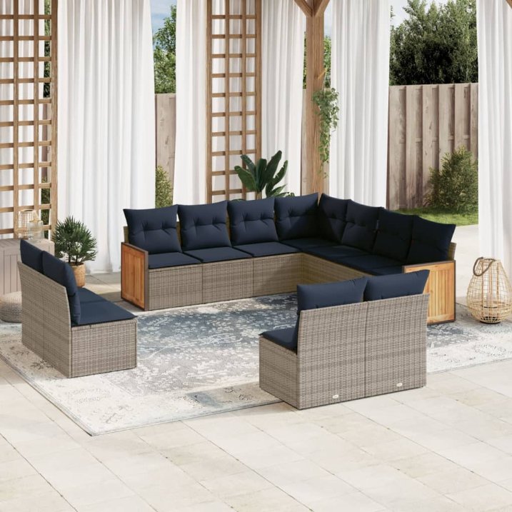 11-teiliges Gartensofa-Set mit Kissen, grau, Polyrattan 11-teiliges Gartensofa-Set mit Kissen, grau, Polyrattan