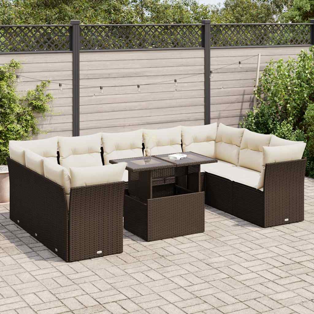 10-tlg. Garten-Sofagarnitur mit Kissen Braun Poly Rattan 10-tlg. Garten-Sofagarnitur mit Kissen Braun Poly Rattan