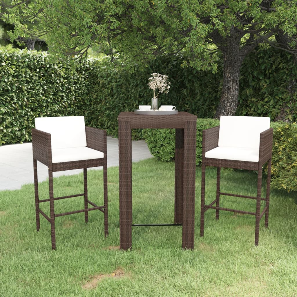 3-tlg. Gartenbar-Set mit Kissen Poly Rattan Braun 3-tlg. Gartenbar-Set mit Kissen Poly Rattan Braun