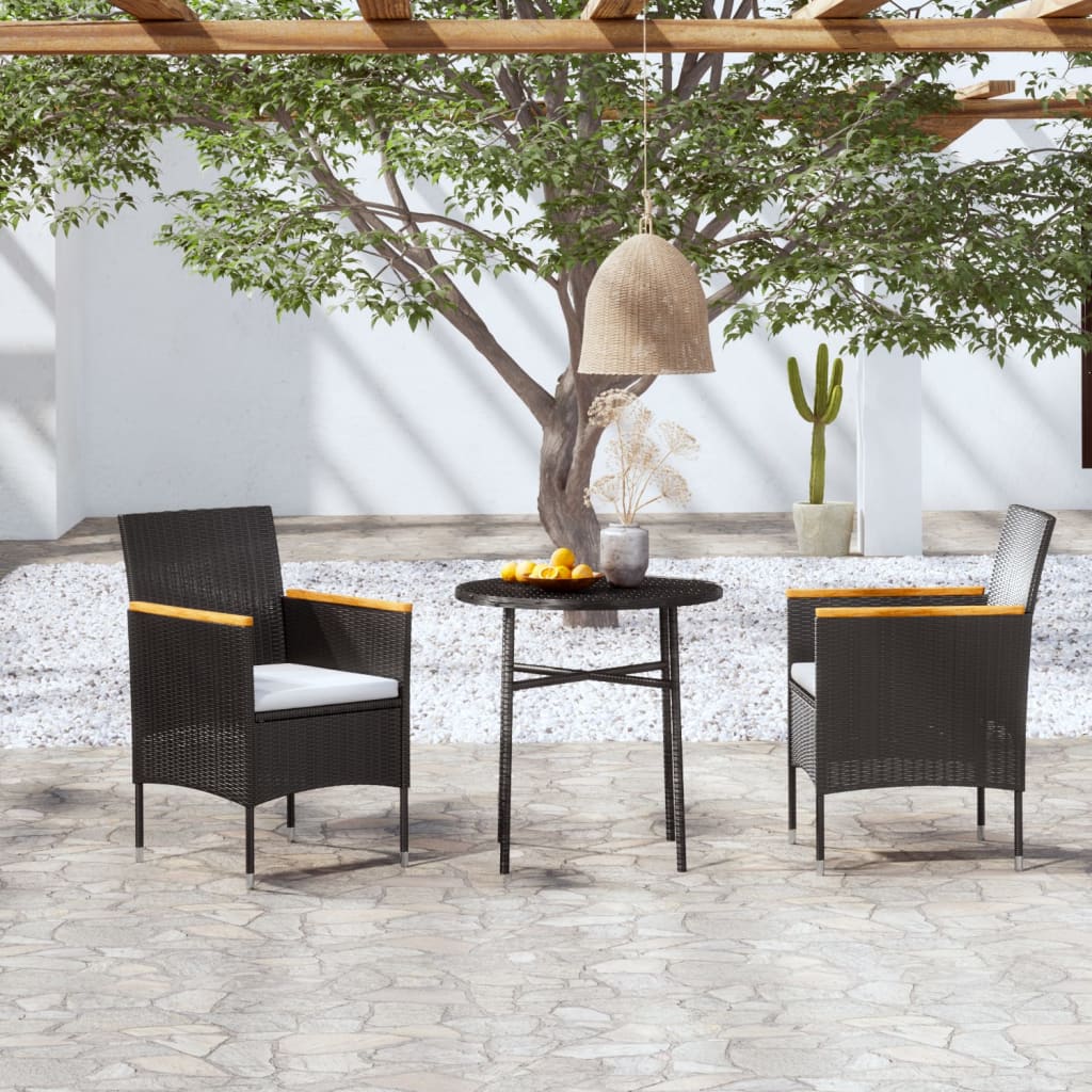3-tlg. Garten-Essgruppe Poly Rattan Schwarz 3-tlg. Garten-Essgruppe Poly Rattan Schwarz