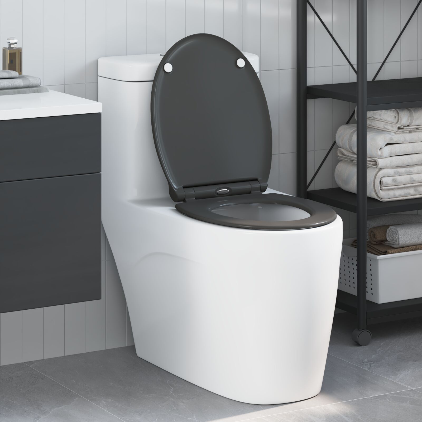 Quick Release Toilettensitz mit sanftem Schließen Duroplast Anthrazit
