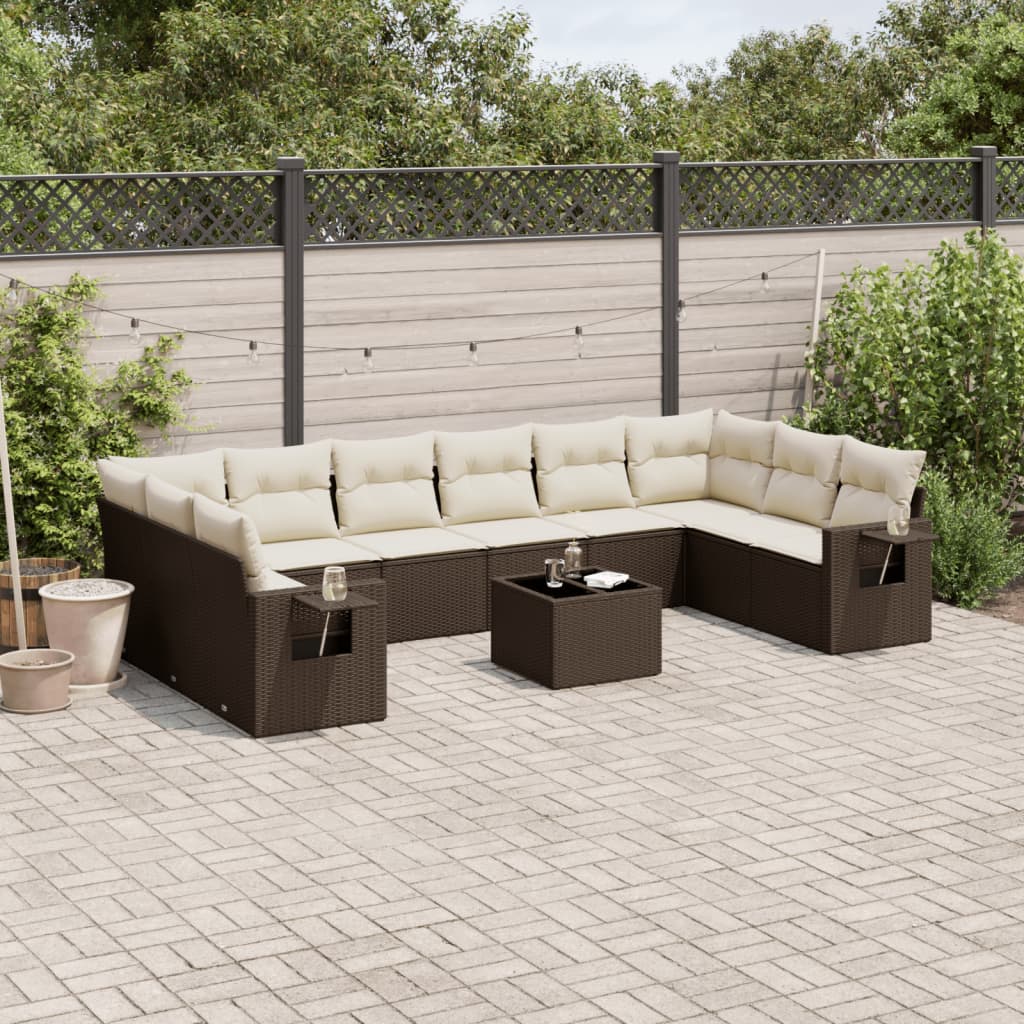 11-tlg. Garten-Sofagarnitur mit Kissen Braun Poly Rattan 11-tlg. Garten-Sofagarnitur mit Kissen Braun Poly Rattan