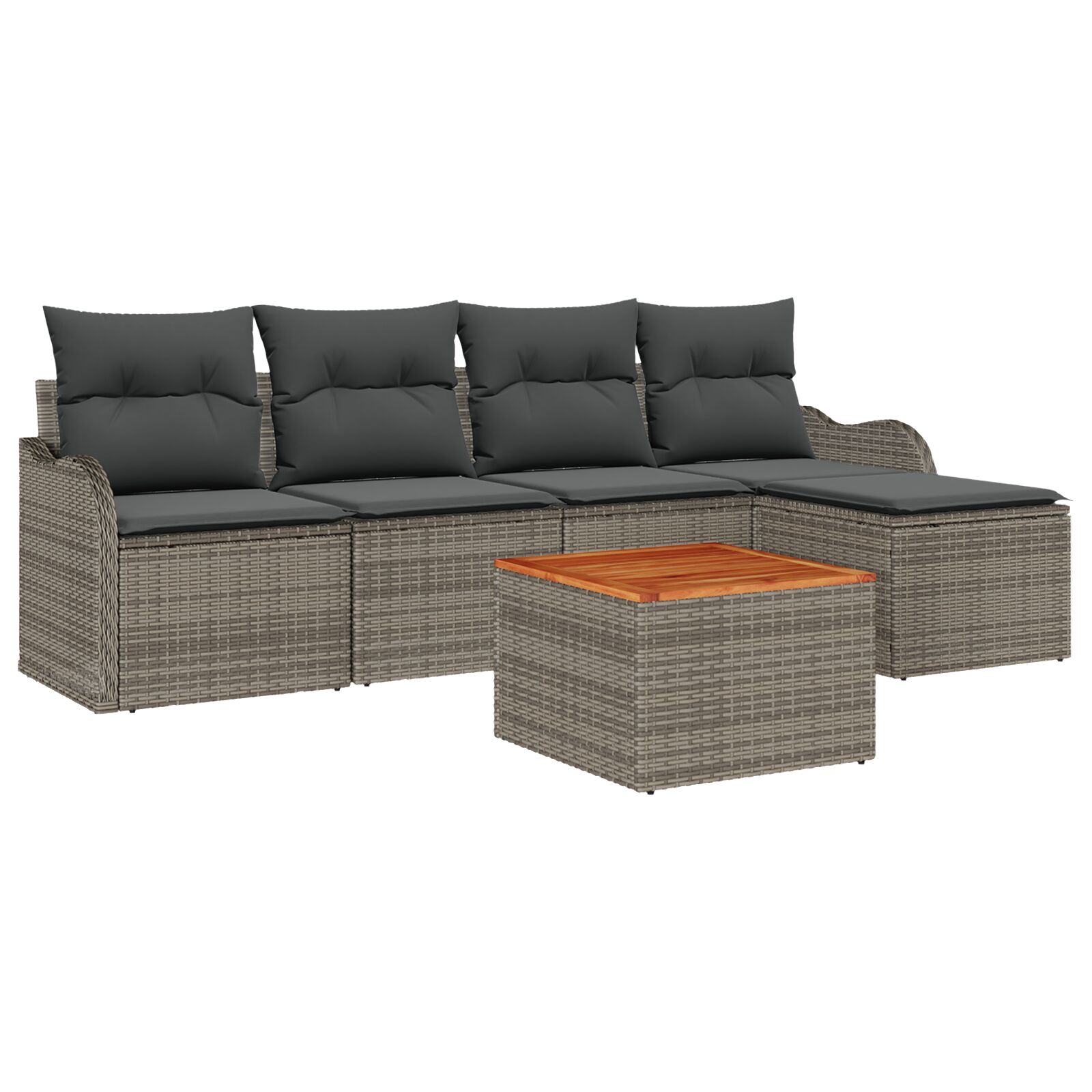 6-teiliges Garten Sofa Set mit Kissen Grau Poly Rattan Akazie, 2-Sitzer Garten Sofa mit Kissen Grau Poly Rattan 6-teiliges Garten Sofa Set mit Kissen Grau Poly Rattan Akazie, 2-Sitzer Garten Sofa mit Kissen Grau Poly Rattan
