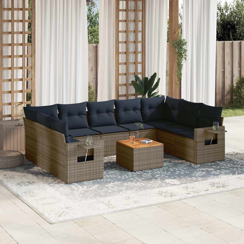 10-teiliges Gartensofa-Set mit Kissen, grau, Polyrattan 10-teiliges Gartensofa-Set mit Kissen, grau, Polyrattan