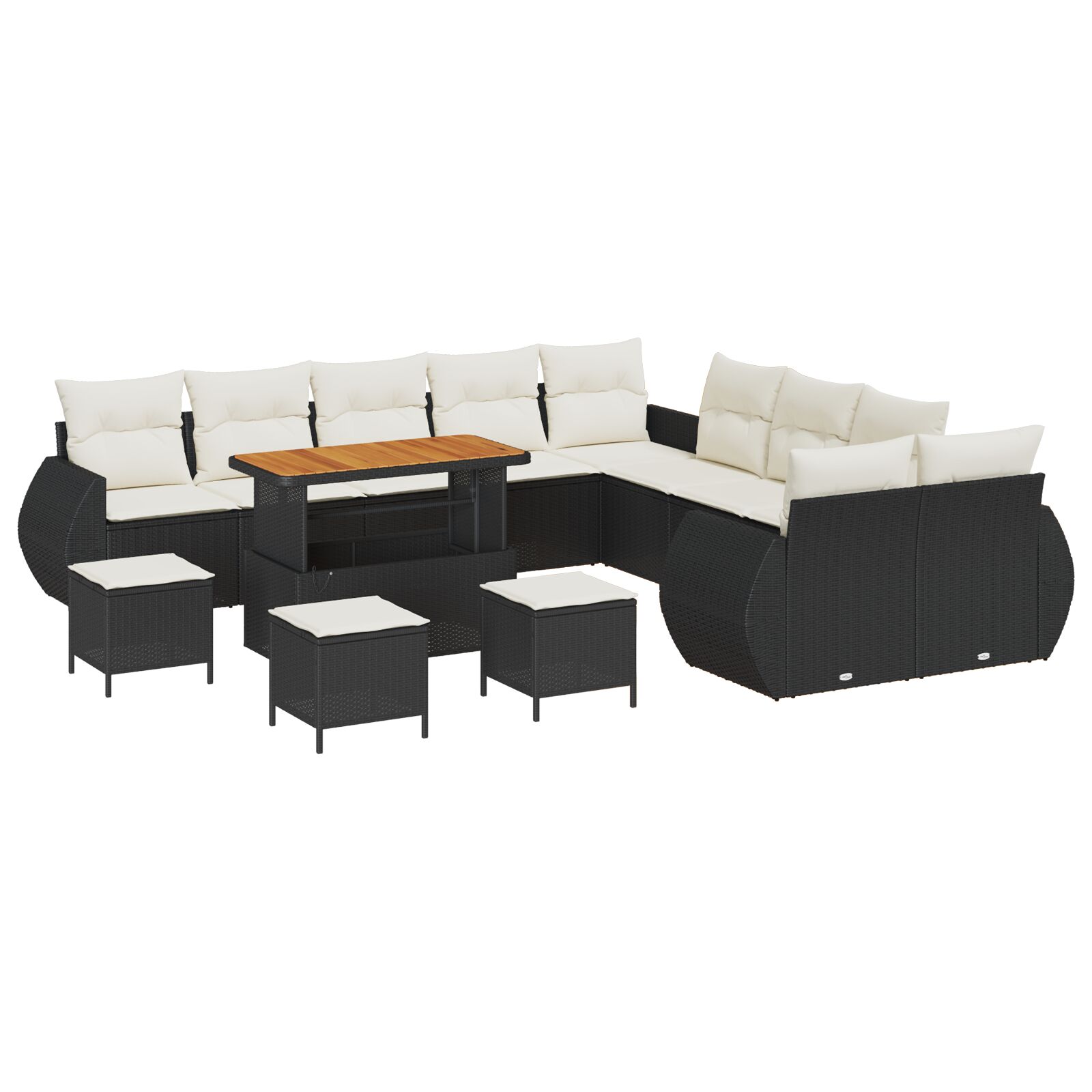 14-teiliges Garten-Sofa-Set mit Kissen aus schwarzem Poly-Rattan und Akazie, 4-teiliges Garten-Ess-Set mit Kissen aus schwarzem Poly-Rattan und Akazie 14-teiliges Garten-Sofa-Set mit Kissen aus schwarzem Poly-Rattan und Akazie, 4-teiliges Garten-Ess-Set mit Kissen aus schwarzem Poly-Rattan und Akazie