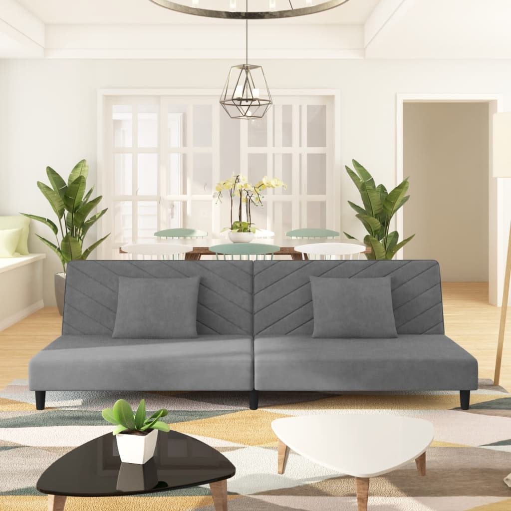 Schlafsofa 2-Sitzer mit 2 Kissen Hellgrau Samt Schlafsofa 2-Sitzer mit 2 Kissen Hellgrau Samt