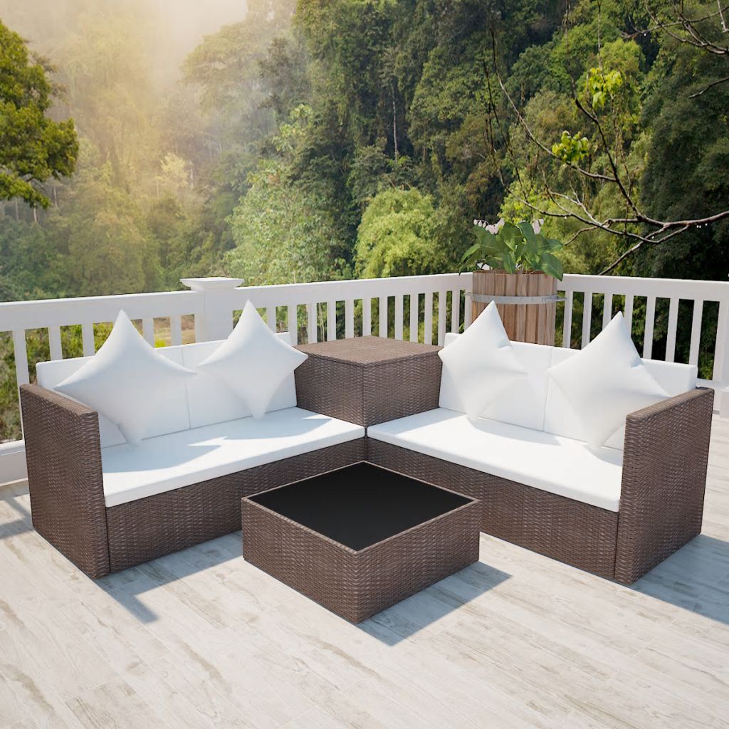 4-tlg. Garten-Lounge-Set mit Auflagen Poly Rattan Braun 4-tlg. Garten-Lounge-Set mit Auflagen Poly Rattan Braun