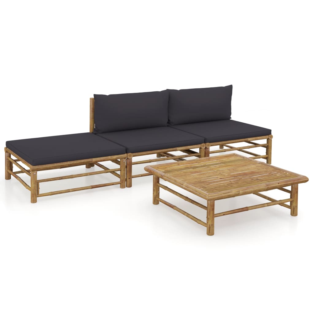 4-tlg. Garten-Lounge-Set mit Dunkelgrauen Kissen Bambus 4-tlg. Garten-Lounge-Set mit Dunkelgrauen Kissen Bambus
