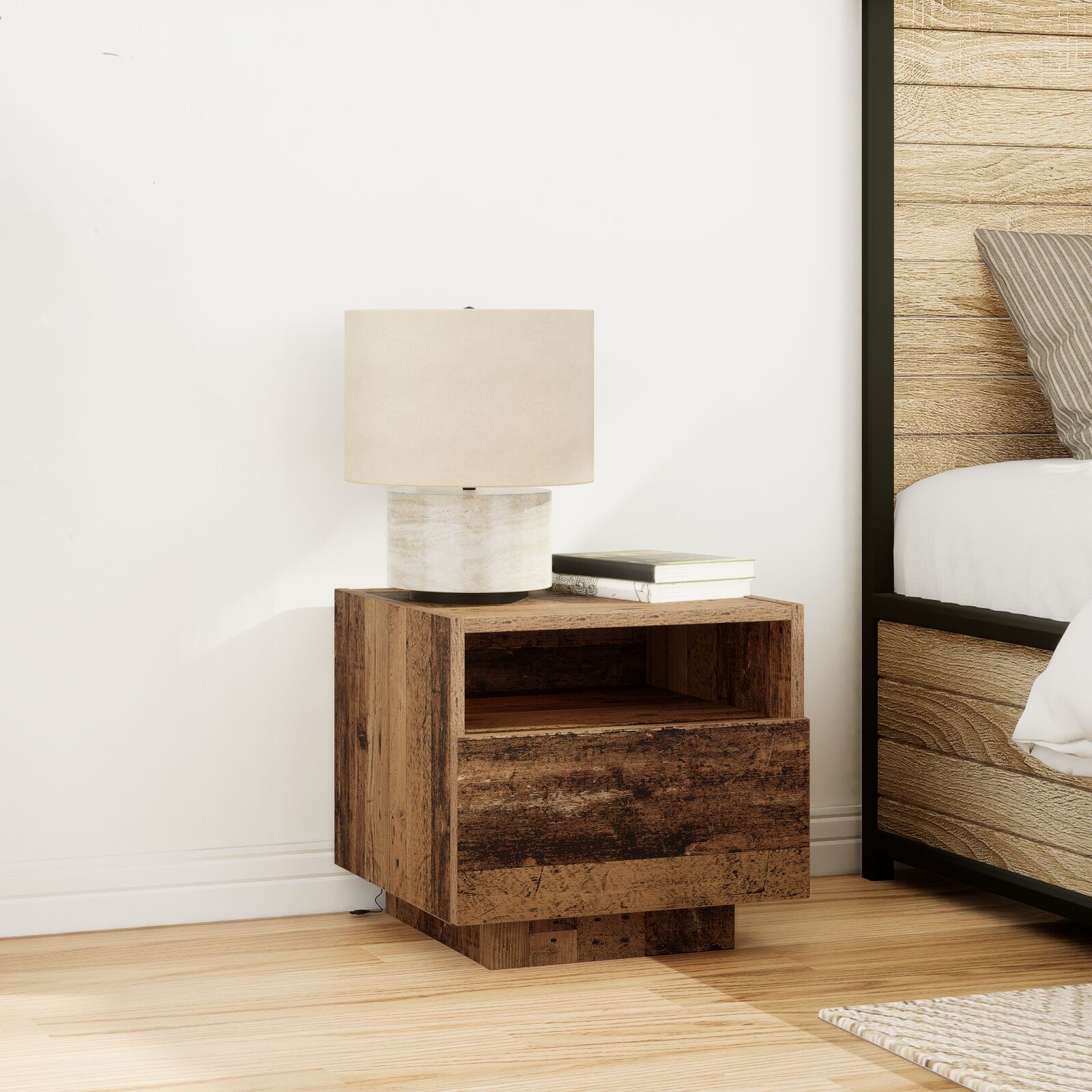vidaXL Nachttisch mit LED-Lichtern Alteiche 40x39x37 cm
