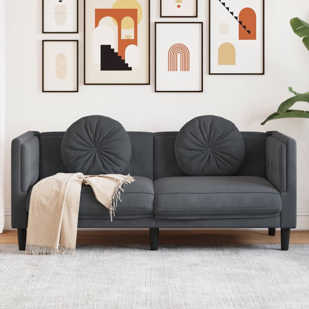 Sofa mit Kissen 2-Sitzer Dunkelgrau Samt Sofa mit Kissen 2-Sitzer Dunkelgrau Samt