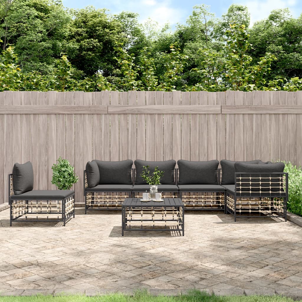 7-tlg. Garten-Lounge-Set mit Kissen Anthrazit Poly Rattan 7-tlg. Garten-Lounge-Set mit Kissen Anthrazit Poly Rattan