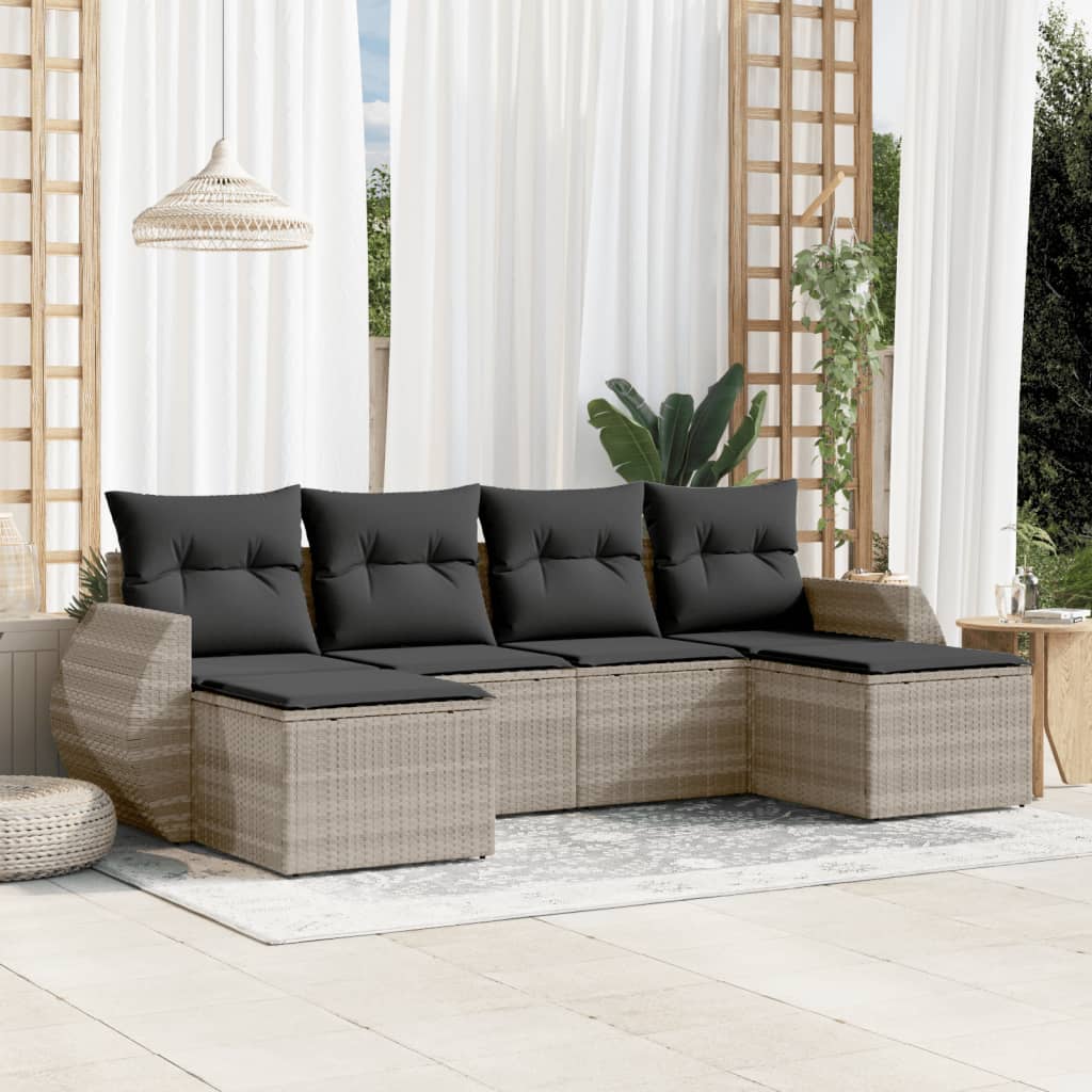 6-tlg. Garten-Sofagarnitur mit Kissen Hellgrau Poly Rattan 6-tlg. Garten-Sofagarnitur mit Kissen Hellgrau Poly Rattan