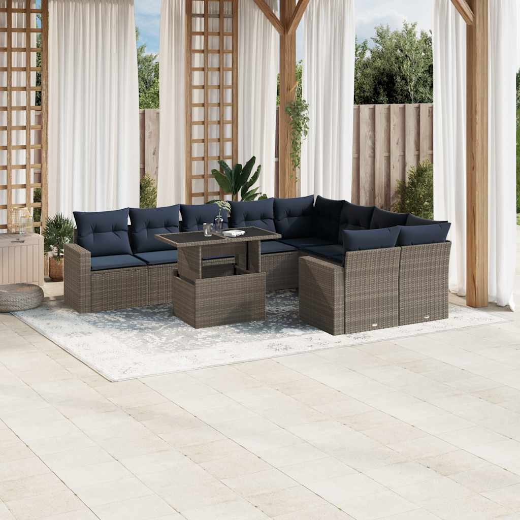 10-teiliges Gartensofa-Set mit Kissen, grau, Polyrattan 10-teiliges Gartensofa-Set mit Kissen, grau, Polyrattan