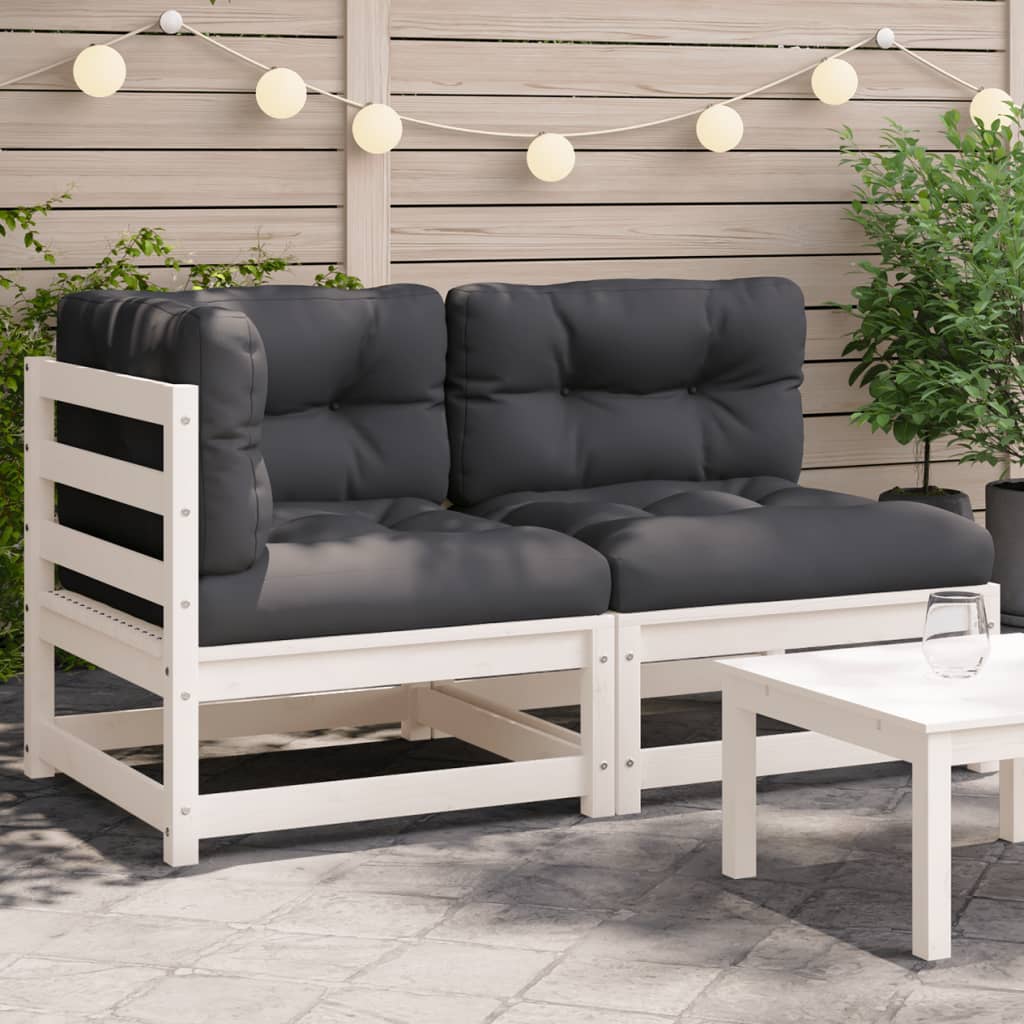Gartensofa mit Kissen 2-Sitzer Weiß Massivholz Kiefer Gartensofa mit Kissen 2-Sitzer Weiß Massivholz Kiefer