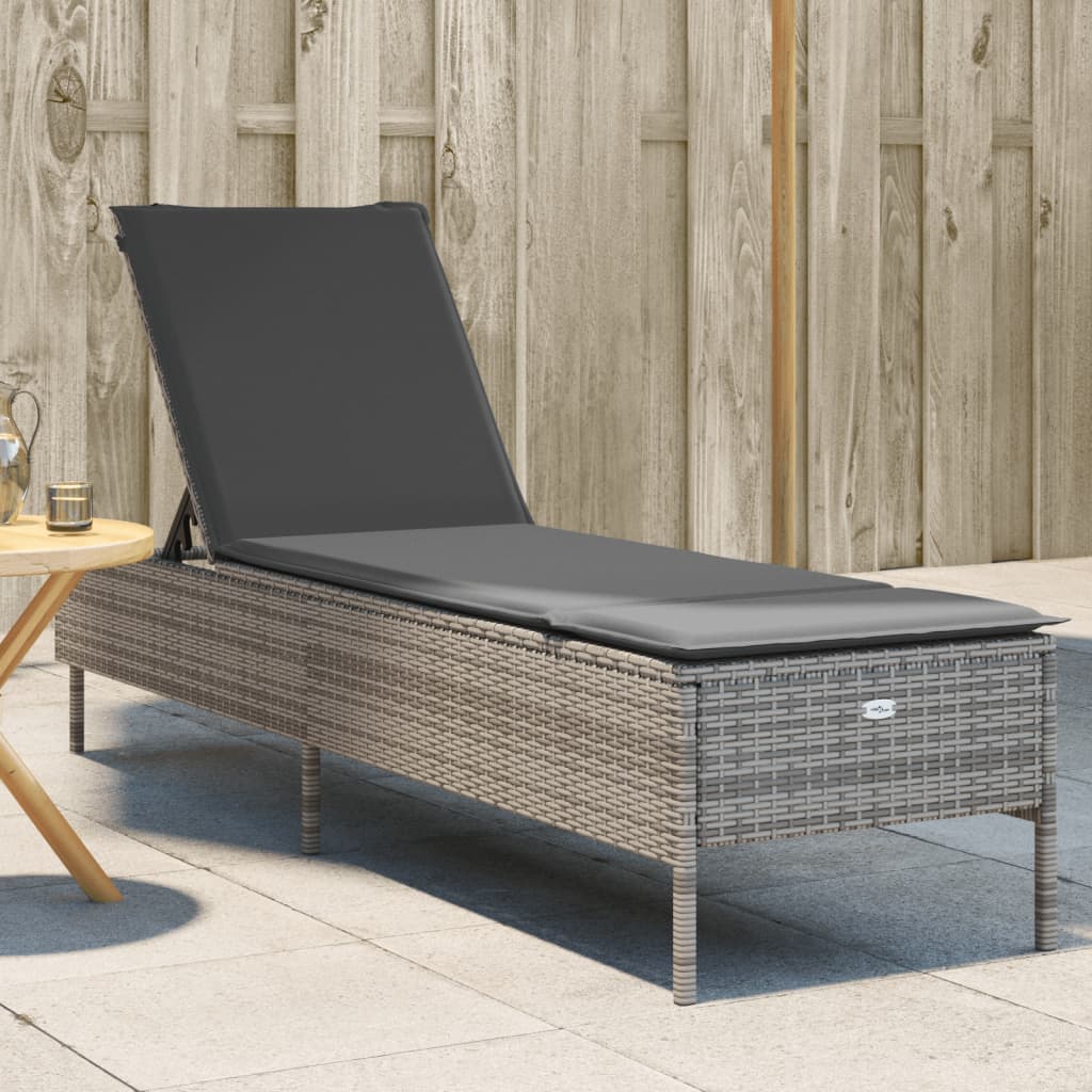 Sonnenliege mit Auflage Grau Poly Rattan Sonnenliege mit Auflage Grau Poly Rattan