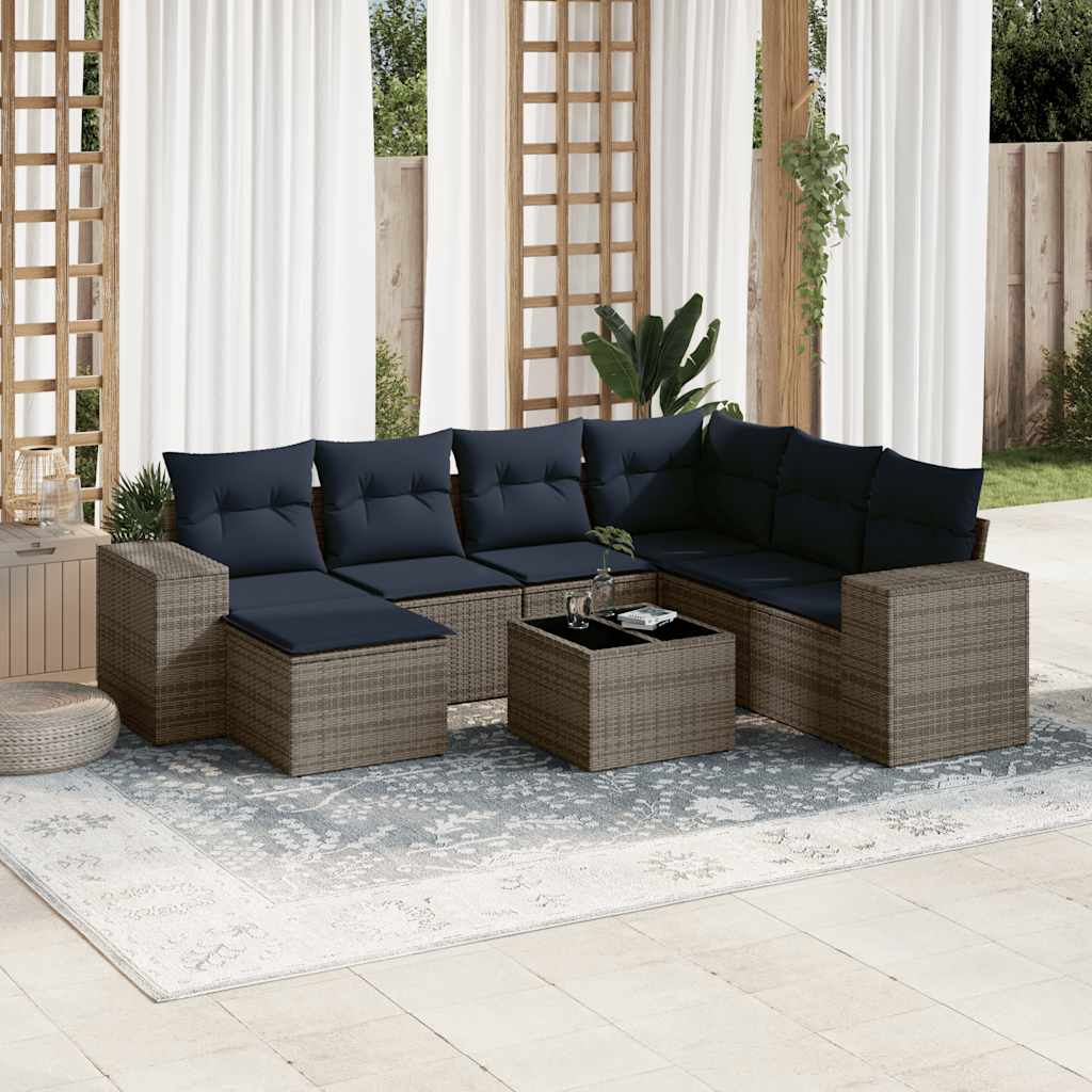 8-teiliges Gartensofa-Set mit Kissen, grau, Polyrattan 8-teiliges Gartensofa-Set mit Kissen, grau, Polyrattan
