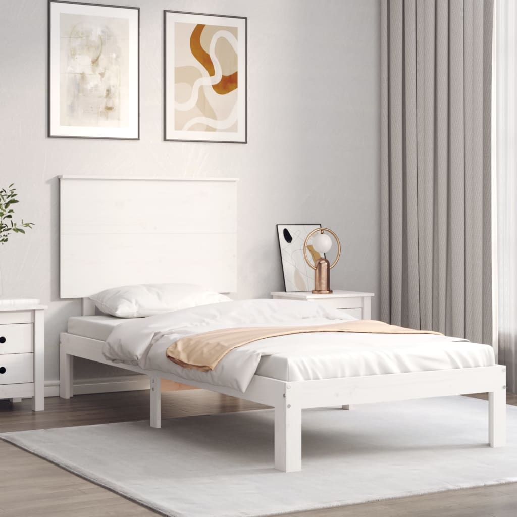 Massivholzbett mit Kopfteil Weiß 90x200 cm