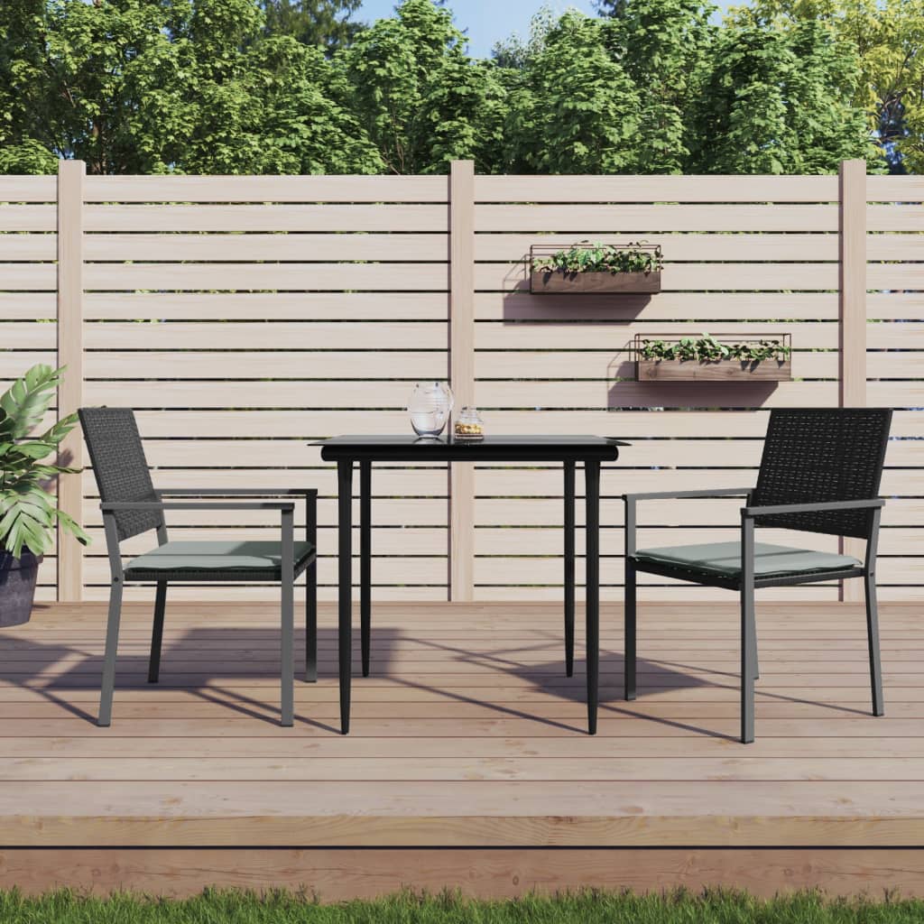 3-tlg. Garten-Essgruppe mit Kissen Poly Rattan und Stahl 3-tlg. Garten-Essgruppe mit Kissen Poly Rattan und Stahl