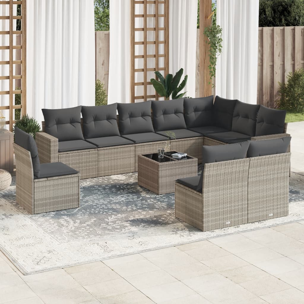 11-tlg. Garten-Sofagarnitur mit Kissen Hellgrau Poly Rattan 11-tlg. Garten-Sofagarnitur mit Kissen Hellgrau Poly Rattan