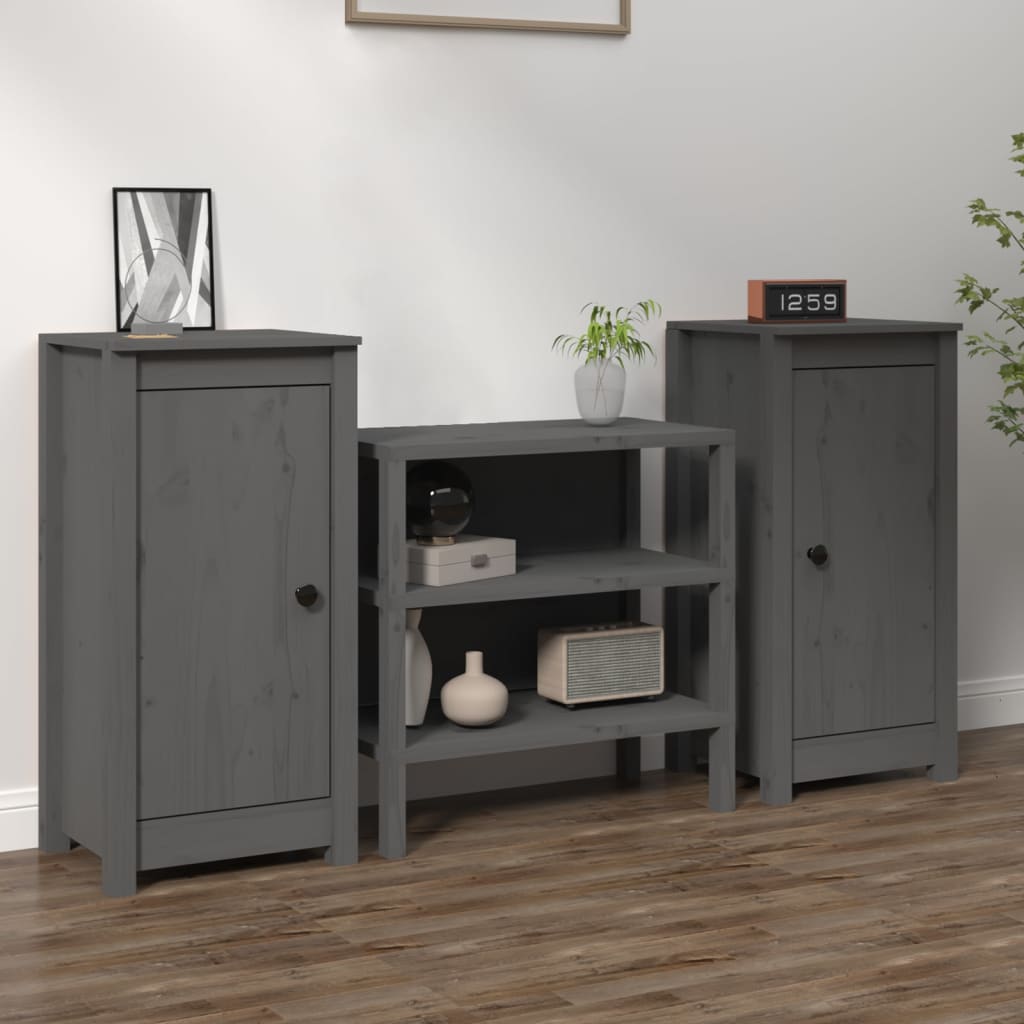 Sideboards 2 Stk. Grau 40x35x80 cm Massivholz Kiefer