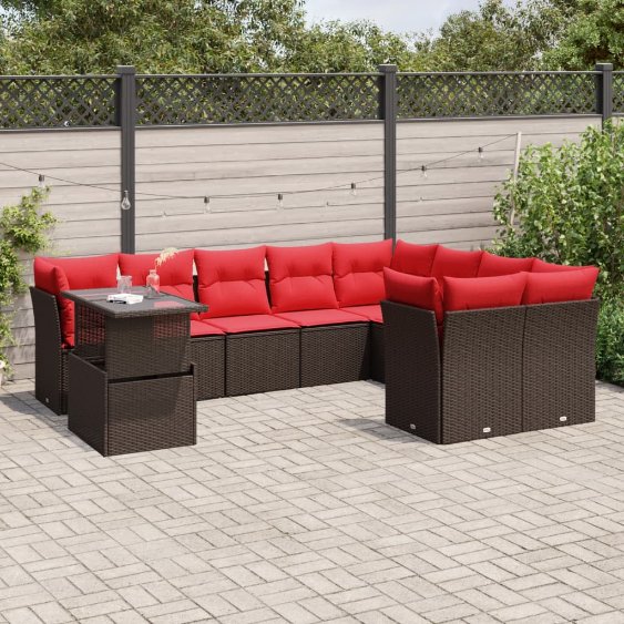 10-teiliges Gartensofa-Set mit Kissen, braun, Polyrattan 10-teiliges Gartensofa-Set mit Kissen, braun, Polyrattan