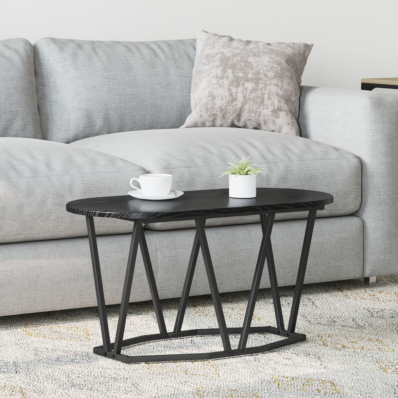vidaXL Couchtisch aus schwarzem Eichenholz, 80x40x40,5 cm, aus Holzwerkstoff und Metall
