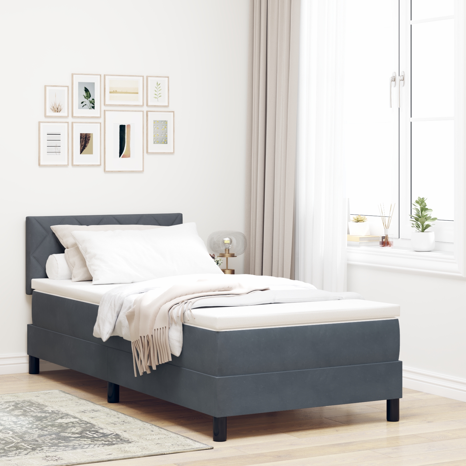Boxspringbett mit Matratze & LED Dunkelgrau 90 x 200 cm Samt