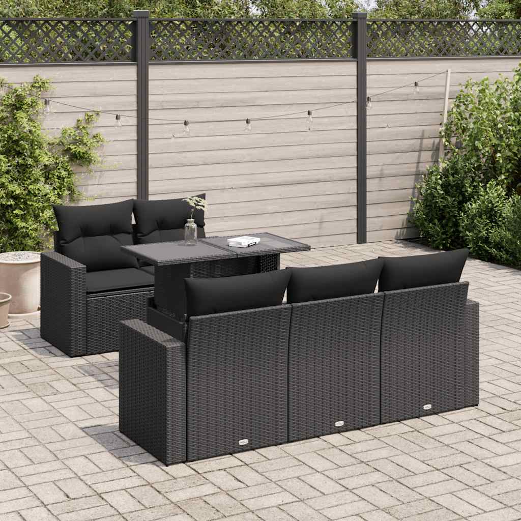 6-tlg. Garten-Sofagarnitur mit Kissen Schwarz Poly Rattan 6-tlg. Garten-Sofagarnitur mit Kissen Schwarz Poly Rattan