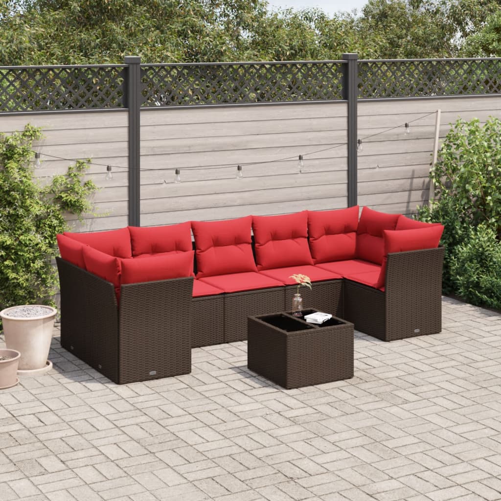 8-tlg. Garten-Sofagarnitur mit Kissen Braun Poly Rattan 8-tlg. Garten-Sofagarnitur mit Kissen Braun Poly Rattan