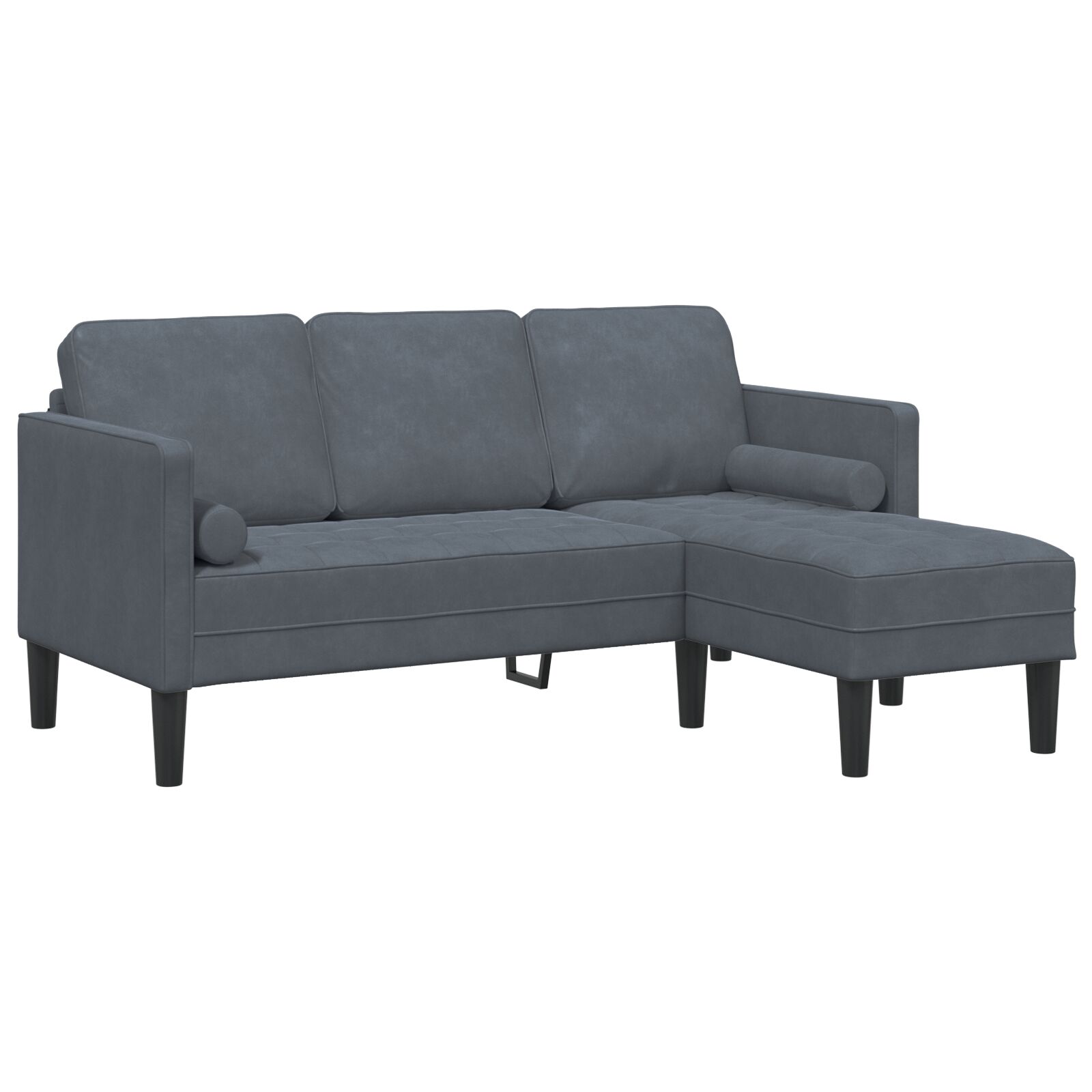 3-Sitzer Sofa mit L-förmigem Chaise in Dunkelgrau 160 cm Samt 3-Sitzer Sofa mit L-förmigem Chaise in Dunkelgrau 160 cm Samt