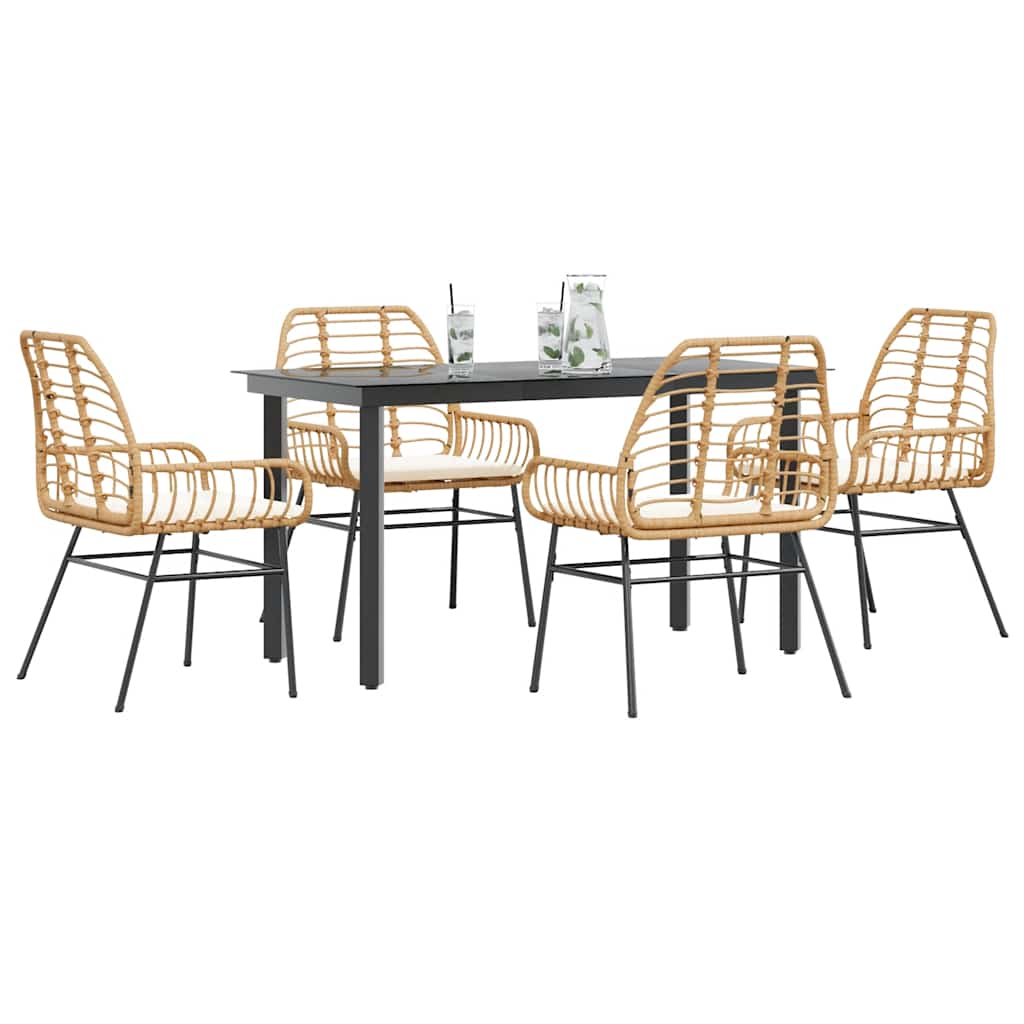 vidaXL 5-tlg. Garten-Essgruppe mit Kissen Braun Poly Rattan Glas