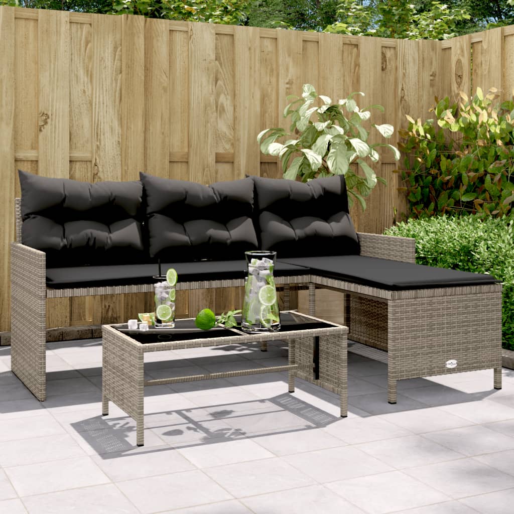 Gartensofa in L-Form mit Tisch und Kissen Grau Poly Rattan Gartensofa in L-Form mit Tisch und Kissen Grau Poly Rattan