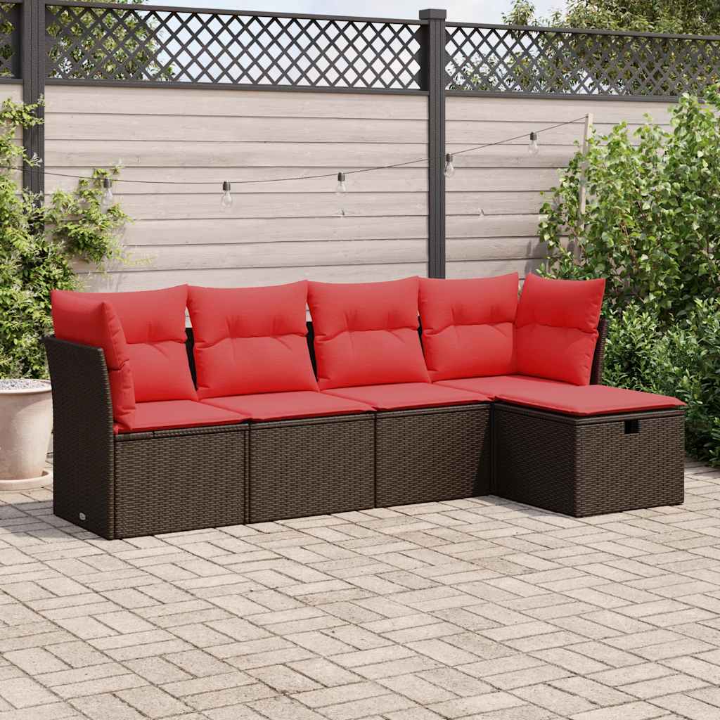 5-tlg. Garten-Sofagarnitur mit Kissen Braun Poly Rattan 5-tlg. Garten-Sofagarnitur mit Kissen Braun Poly Rattan