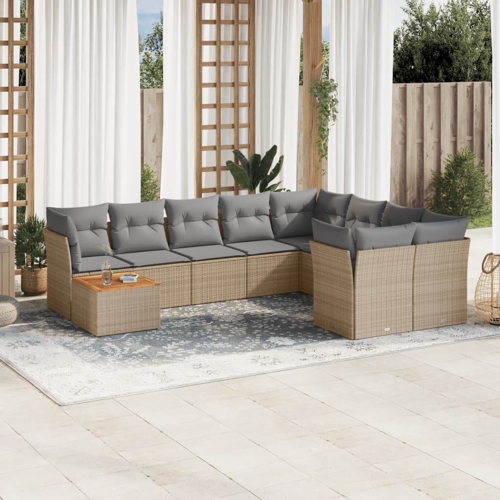 10-tlg. Garten-Sofagarnitur mit Kissen Beige Poly Rattan 10-tlg. Garten-Sofagarnitur mit Kissen Beige Poly Rattan