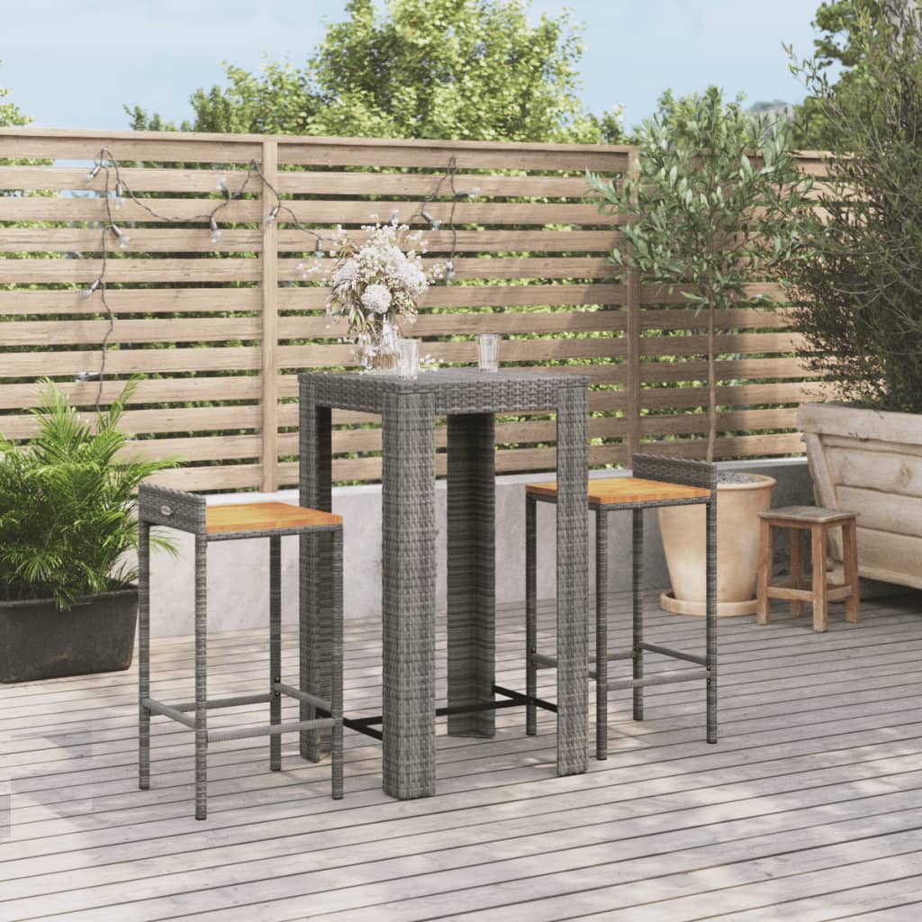 3-tlg. Gartenbar-Set Grau Poly Rattan & Massivholz Akazie 3-tlg. Gartenbar-Set Grau Poly Rattan & Massivholz Akazie