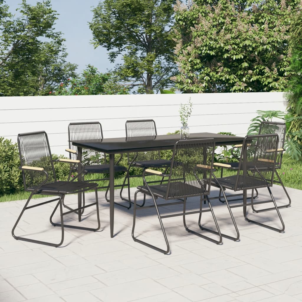 7-tlg. Garten-Essgruppe Schwarz PVC-Rattan 7-tlg. Garten-Essgruppe Schwarz PVC-Rattan